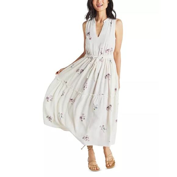 RTR Splendid Livia White Floral Print Split Neck Sleeveless Midi Dress Size XS - Picture 1 of 9